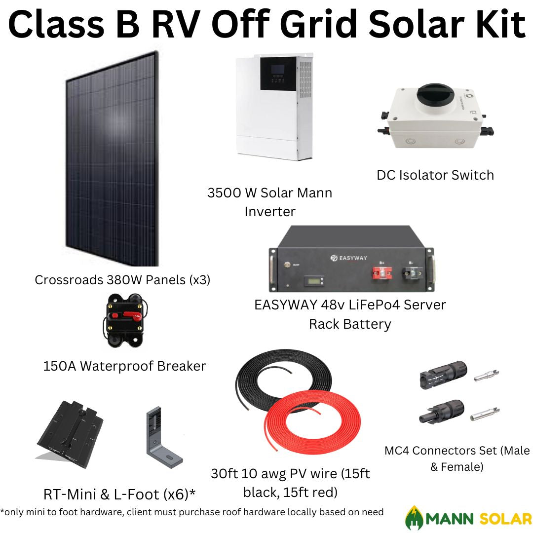 Class B RV Solar Kit | Medium Camper Solar Kit | DIY Solar | Complete Off-Grid Solar Kit | Mann Solar |