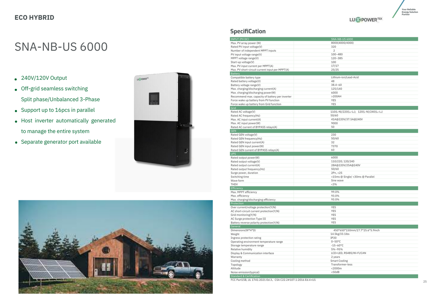 LXP-LB-US 8k | 8 KW / 4 KW to battery = 12 KW total | LuxPower | Mann Solar | Off-Grid/ Hybrid Equipment